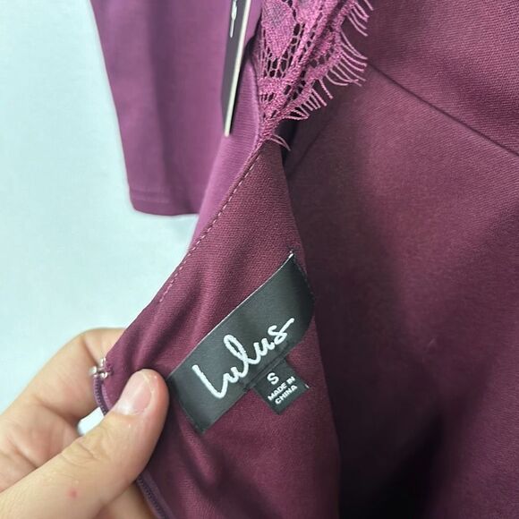 Lulus Women's Felicity Burgundy Backless Lace Mini Skater Dress Small NWT - Picture 6 of 9